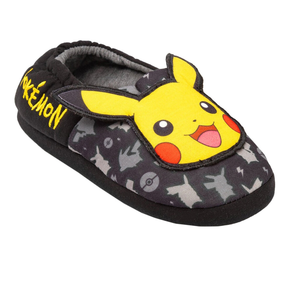 (10 UK Child, Black/Yellow/Red) Pokemon Childrens/Kids Slippers