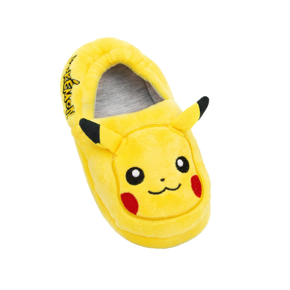 (12 UK Child, Yellow/Heather Grey/Black) Pokemon Childrens/Kids Pikachu 3D Slippers