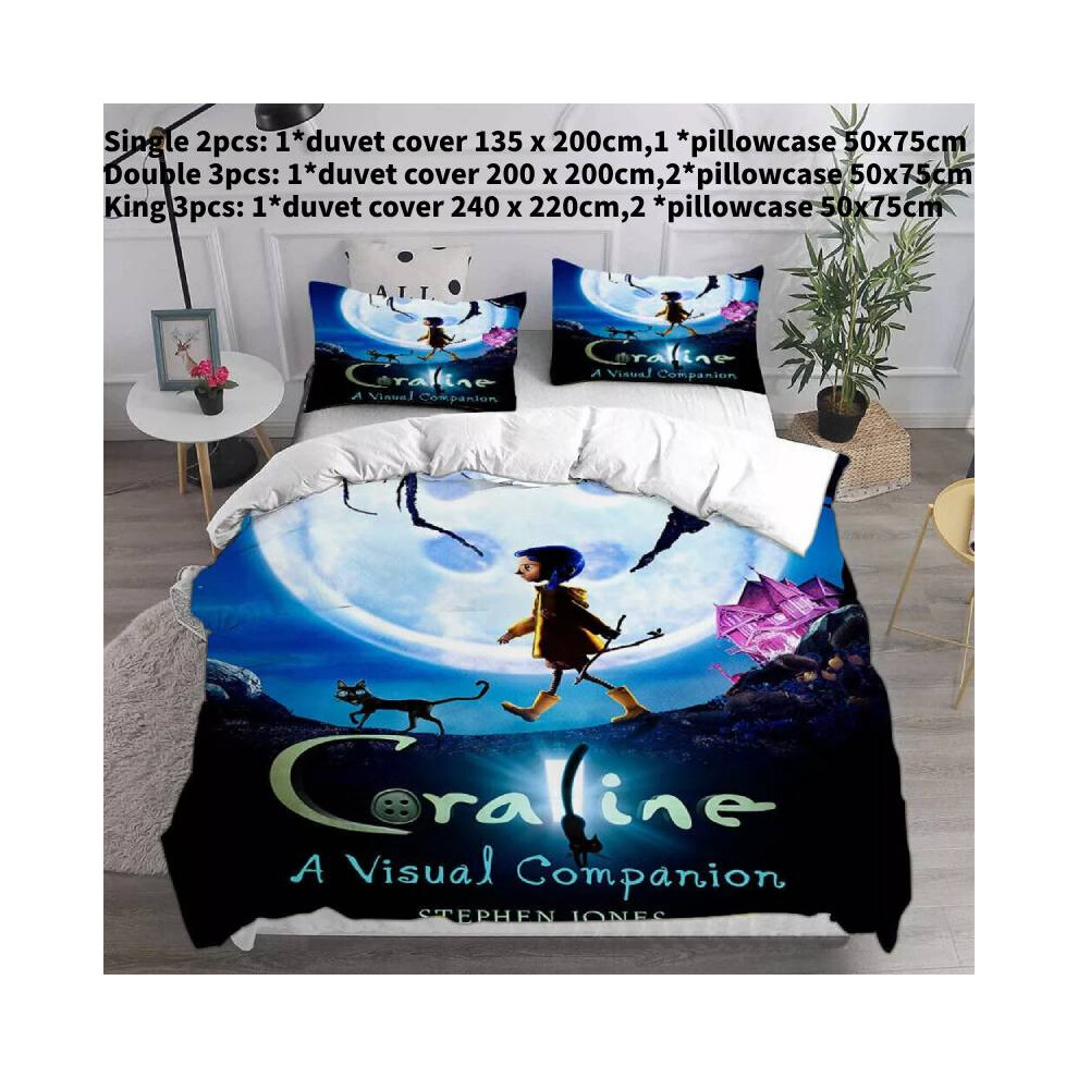 (Style H, Single) Coraline The Secret Door 3d Duvet Cover Bedding Set Pillowcase Single Double