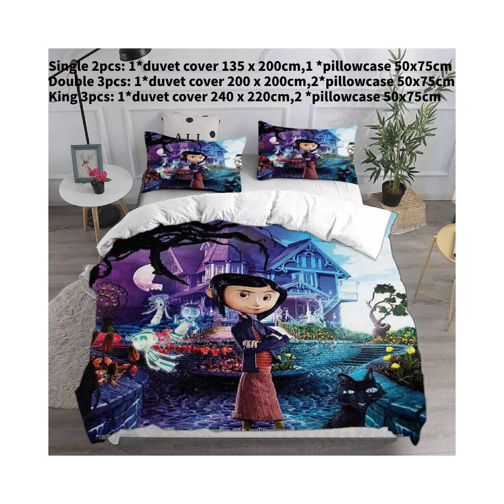 (Style G, Double) Coraline The Secret Door 3d Duvet Cover Bedding Set Pillowcase Single Double