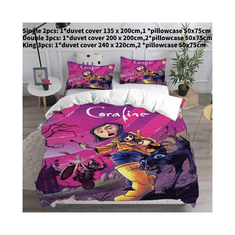 (Style L, Double) Coraline The Secret Door 3d Duvet Cover Bedding Set Pillowcase Single Double