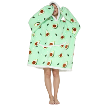(Adult) Winter Sherpa Wearable Blanket Plush Fleece Family Matching Hoodie Girl Sweatshirt Avocado Homewear Oversized