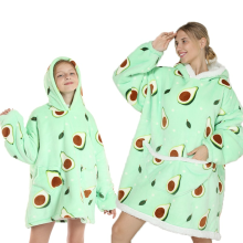 (Adult and Child) Winter Sherpa Wearable Blanket Plush Fleece Family Matching Hoodie Girl Sweatshirt Avocado Homewear Oversized