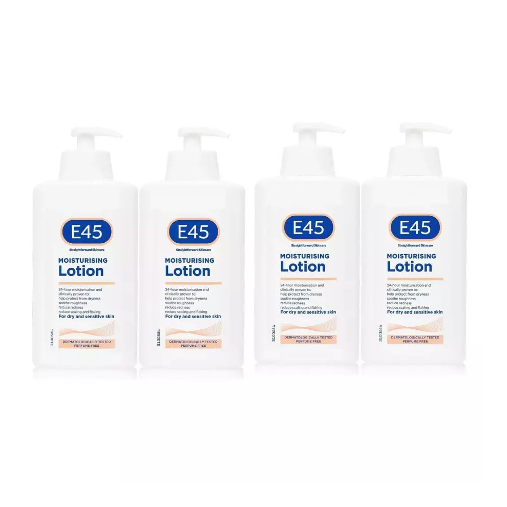 (4 x 500ml) E45 500ml Moisturising Lotion Dry & Sensitive Skin