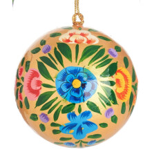 (Beige) Kashmiri Papier Mache Folk Floral Baubles - Assorted