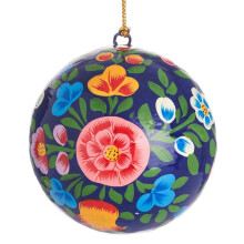 (Blue) Kashmiri Papier Mache Folk Floral Baubles - Assorted