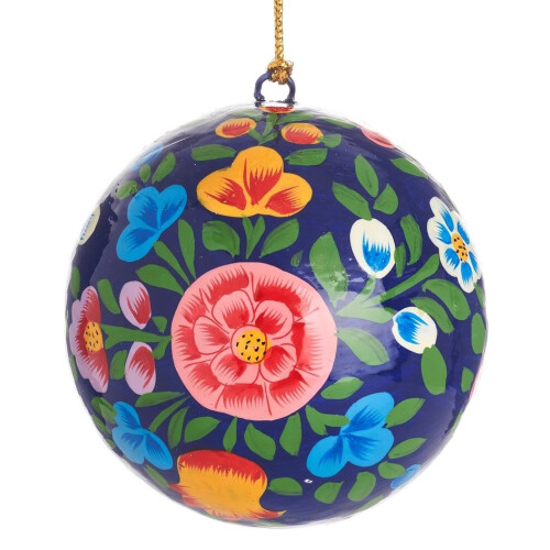 (Blue) Kashmiri Papier Mache Folk Floral Baubles - Assorted