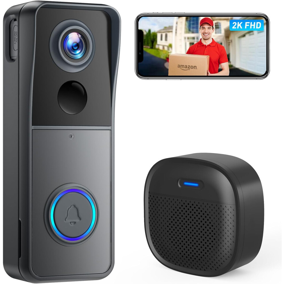 Wireless Video Doorbell Camera With Doorbell, 2K Hd Smart Video Doorbell With Camera Motion Detection Night Vision Two-Way Audio 4016659310250