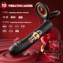 Anal Toys Male Sex Toy with Cock Ring, 10 Vibrating Double Penetration