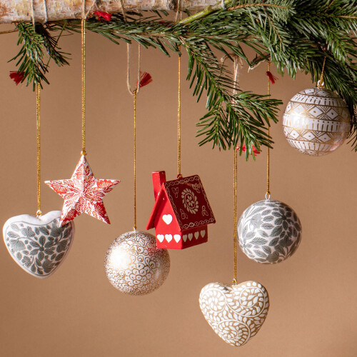 (Red) Kashmiri Wooden House Decorations - Assorted 2