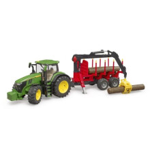 John Deere 7R 350 tractor with trailer incl. crane and 4 logs of wood 03154 BRUDER