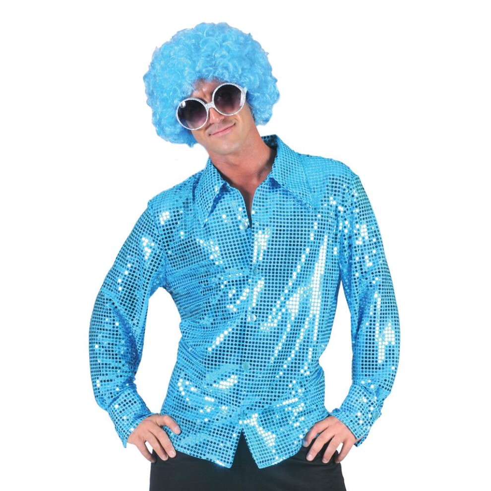 (38/40" chest) 70's Shirt - Turquoise Sequin