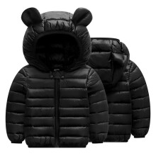 (black, 24M (90 size)) Children Boys Hooded Lightweight Down Jackets Girls Baby Ears Coats Autumn Winter Warm Zipper Outerwear Kid Casual Clothing