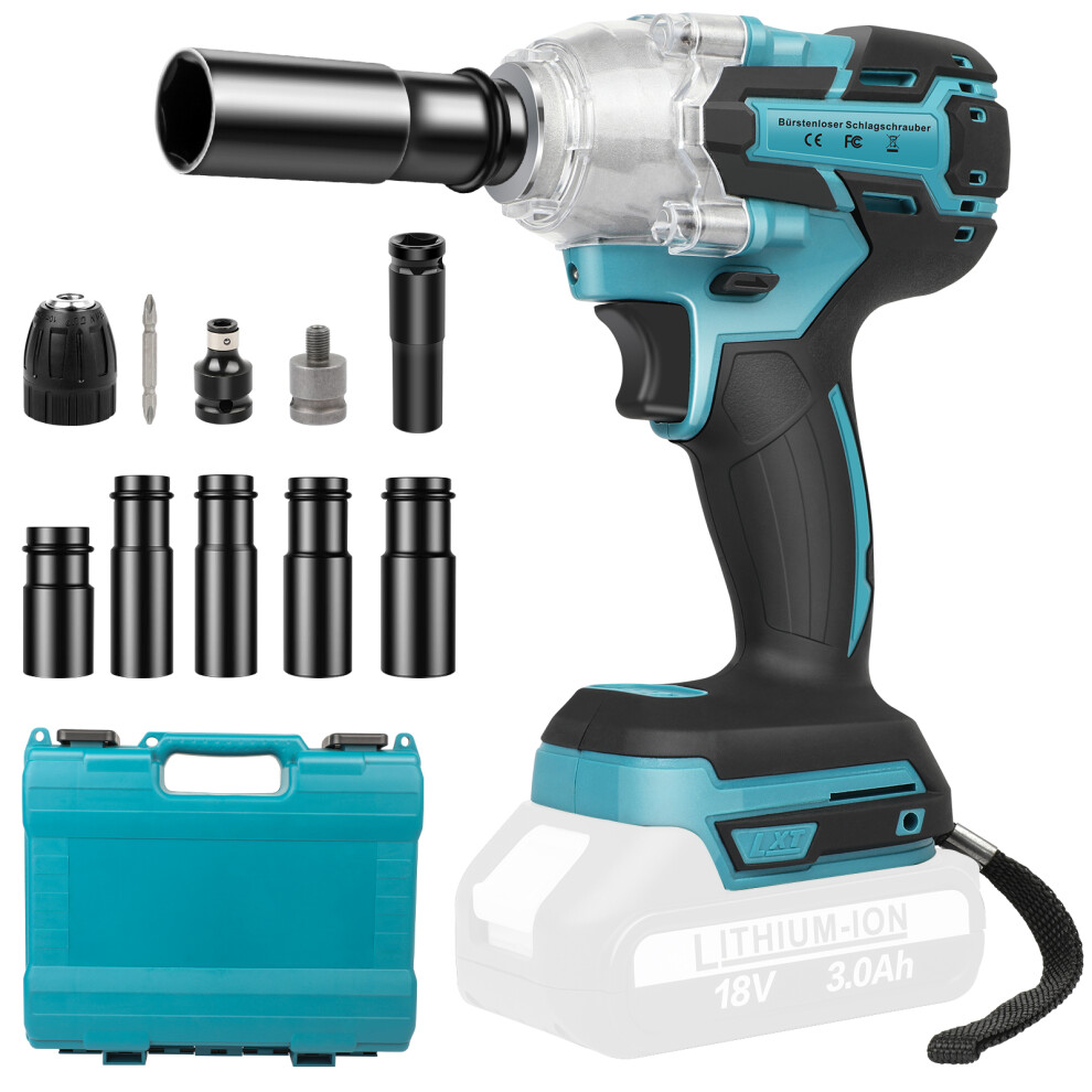 Cordless Impact Wrench Brushless Impact Wrench 1/2 Inch Max Torque 6000Nm 3200RPM With 6 Sockets(No Battery No Chager)