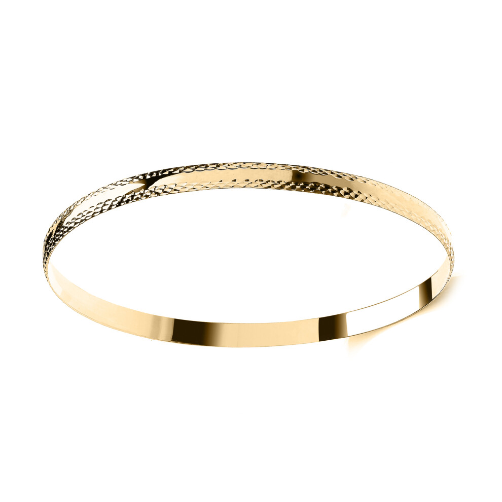 Jewelco London Ladies Solid 9ct Yellow Gold D-Shape Diamond-cut Edge Polished Channel 5mm Bangle Bracelet - JBG364