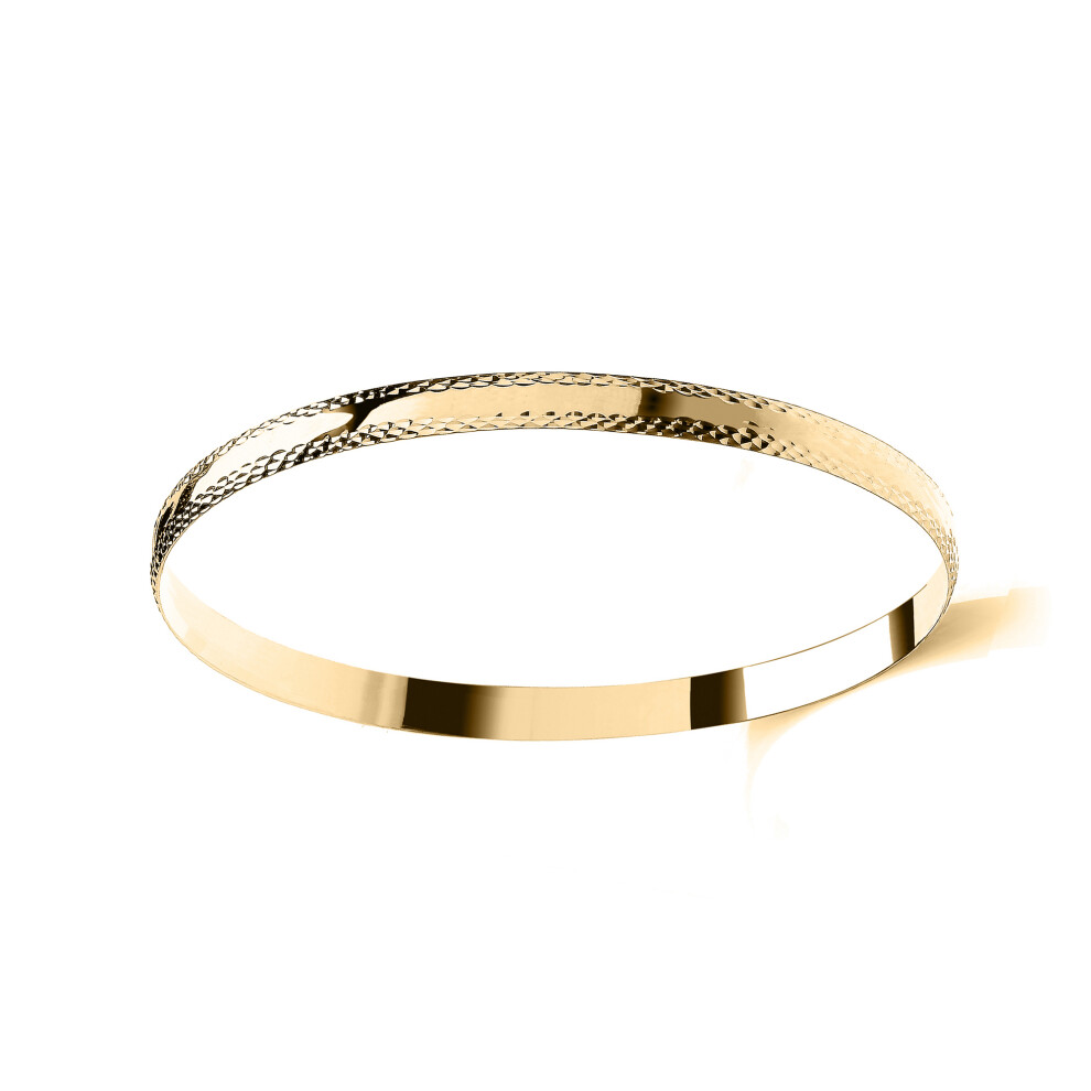 Jewelco London Ladies Solid 9ct Yellow Gold D-Shape Diamond-cut Edge Polished Channel 6mm Bangle Bracelet - JBG365