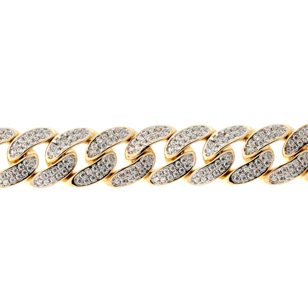 Jewelco London Men's Solid 9ct Gold CZ Encrusted Domed Court Cuban Curb 12mm Chain Link Bracelet, 1oz 8.5inch 21cm - JBB407-8.5