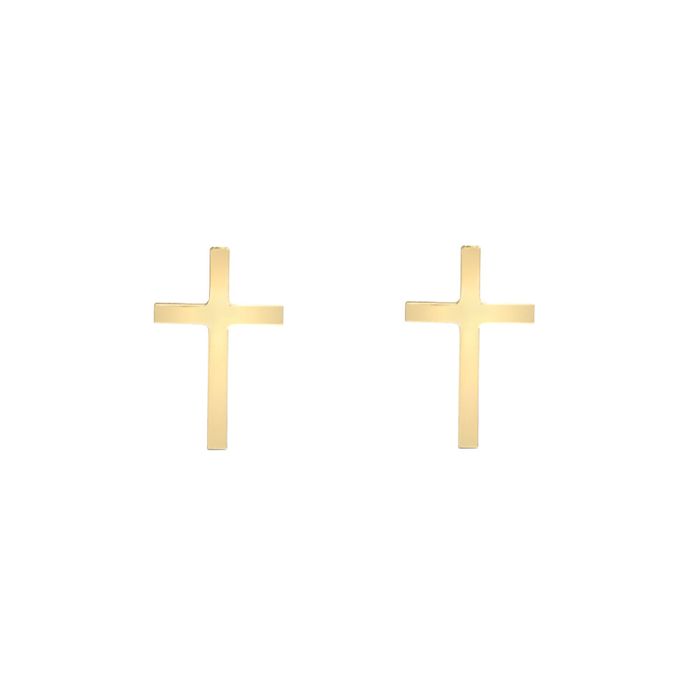 Jewelco London Ladies Solid 9ct Yellow Gold Plain Polished Mini Religious Cross Stud Earrings - JES378