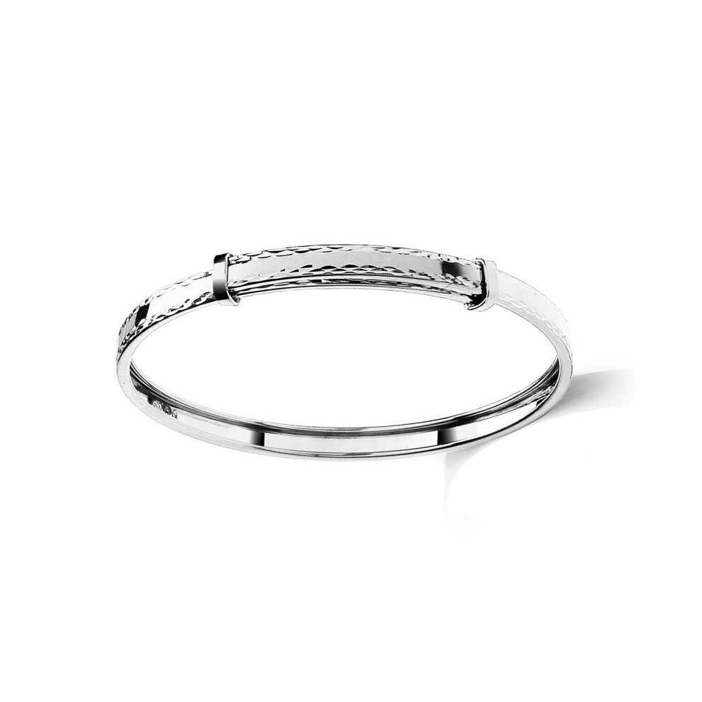 Jewelco London Kids Solid 9ct White Gold Diamond-cut Edge Polished Channel Expandable 3mm Baby Bangle Bracelet - JKB112