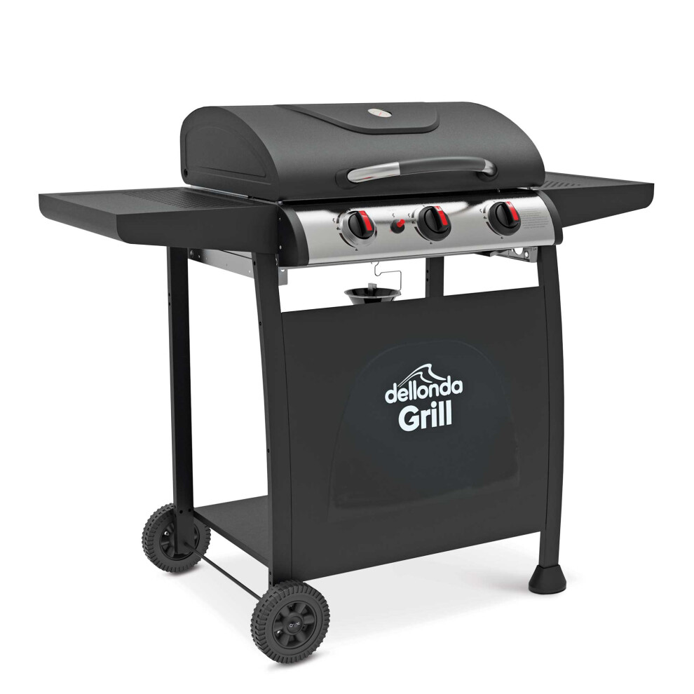 Dellonda 3 Burner Gas Bbq Grill With Piezo Ignition, Built-In Thermometer, Black/Stainless Steel - Dg14