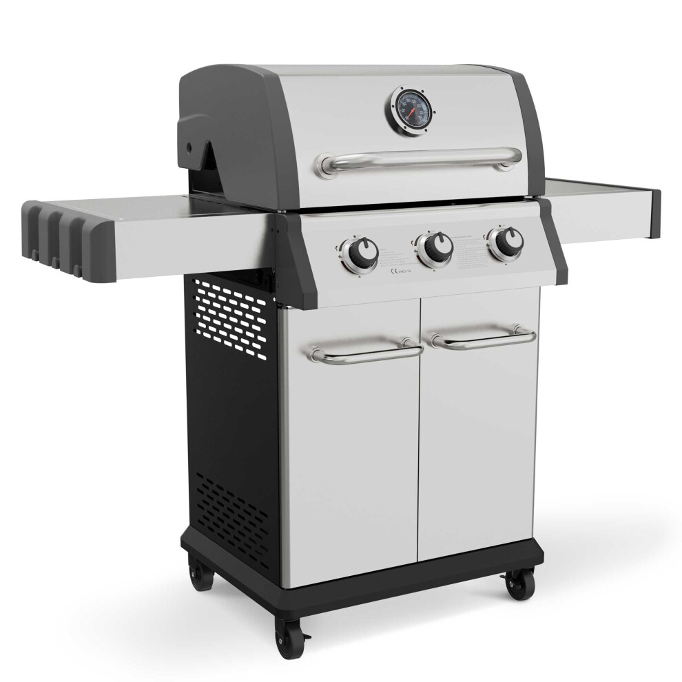 Dellonda 3 Burner Deluxe Gas Bbq Grill With Piezo Ignition, Stainless Steel - Dg16