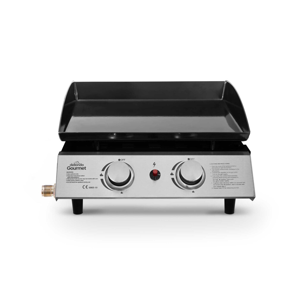 B&Q - 2 Burner Portable Gas Plancha 5Kw Hot Plate Bbq Griddle Stainless Steel - Image 3