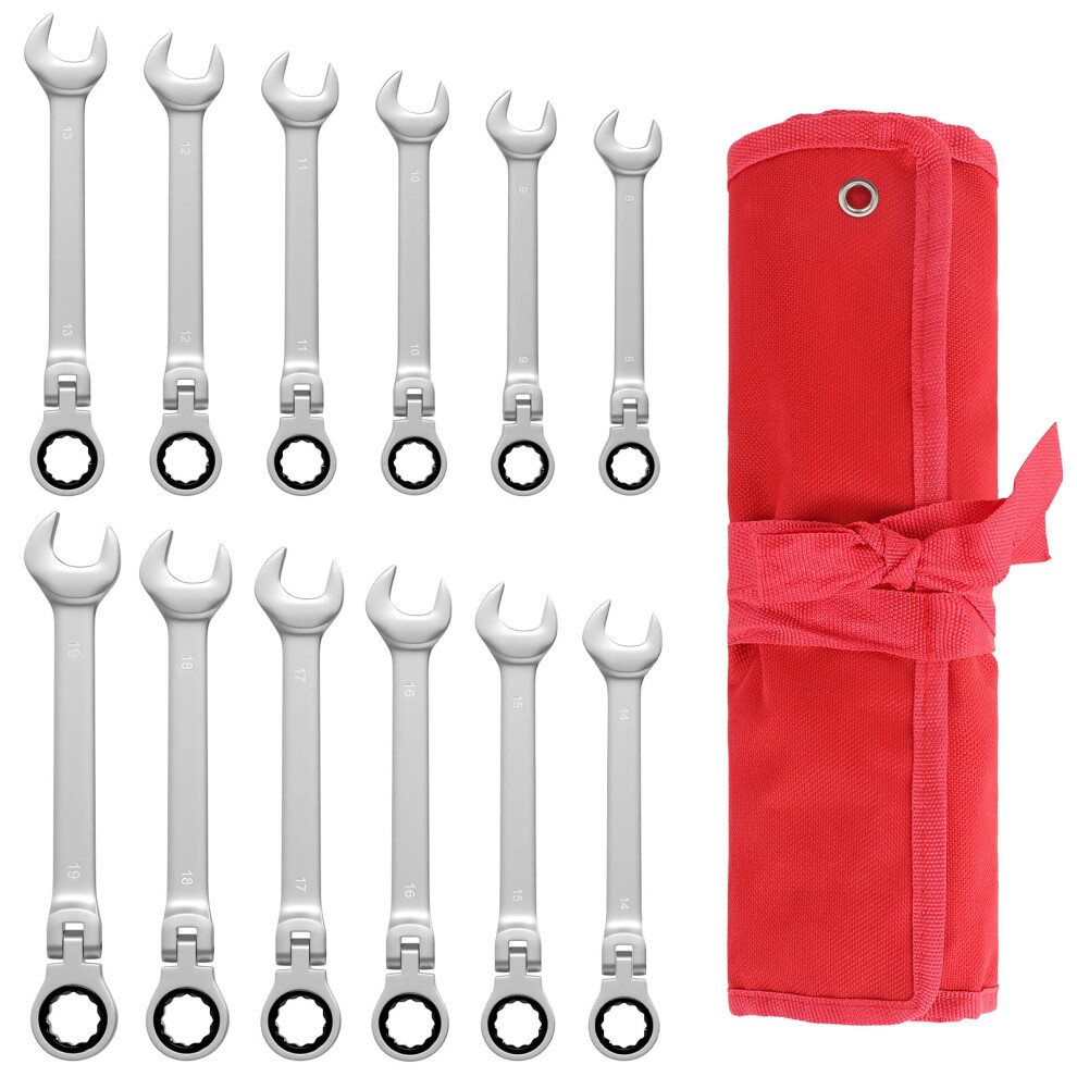 Flexible Ratchet Wrench Set 12Pcs 8-19Mm Spanner Gear Ring Ratcheting Combination Flexi Wrench Kit Metric Flex Head 6901489037546