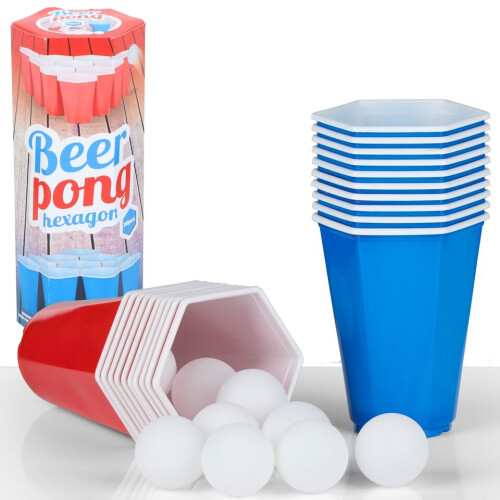 URBN Living 30Pc Pong Set Hexagonal Shape Cups Party Indoor Drinking Game