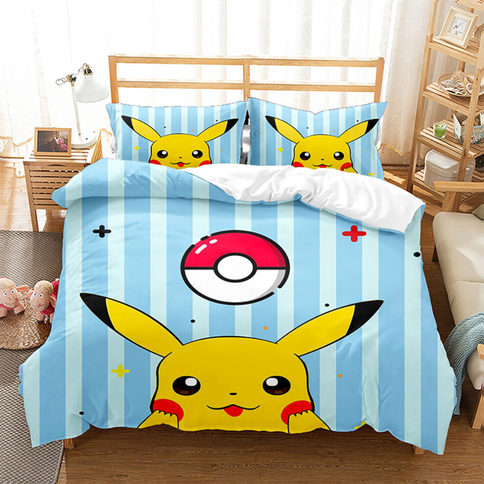 (Pok 09, Double 200*200cm) Gift For Pokemon Fans Bedding Set Double Single Duvet Covers And Pillowcases