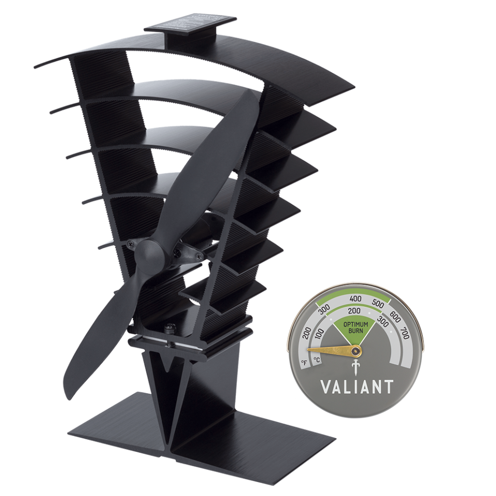 Valiant Vanquish Stove Fan & Stove Thermometer in Green BUNDLE