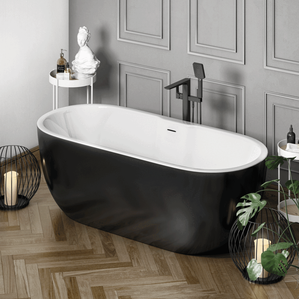 Freestanding Modern Double Ended Bath 1655Mm (Black) - Manhattan By Voda Design 7427136712233
