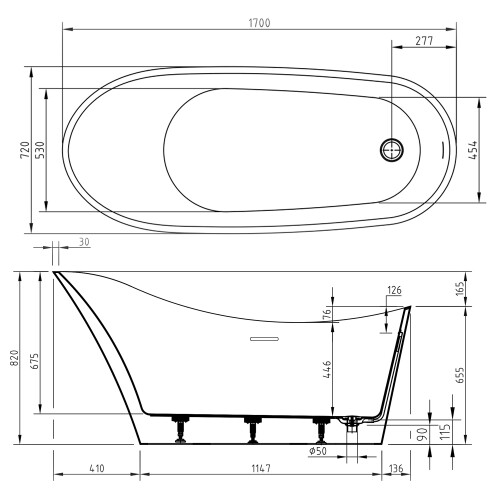 Trinity Freestanding Modern Slipper Bath 1700 x 720mm 2
