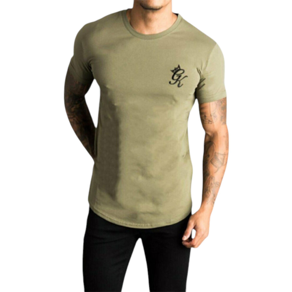 (S, Olive) GYM KING Longline Fitted Tee Shirt GK Mens T-Shirt-image-OPC-PFCV86F-NEW