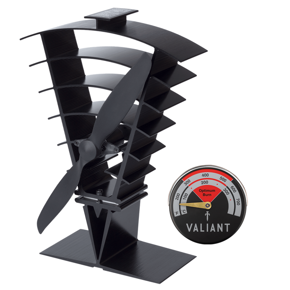 Valiant Vanquish Stove Fan & Magnetic Stove Thermometer in Red BUNDLE