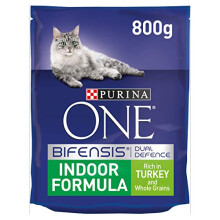 Purina ONE Indoor Dry Cat Food Turkey & Wholegrain 800g (Pack of 4)