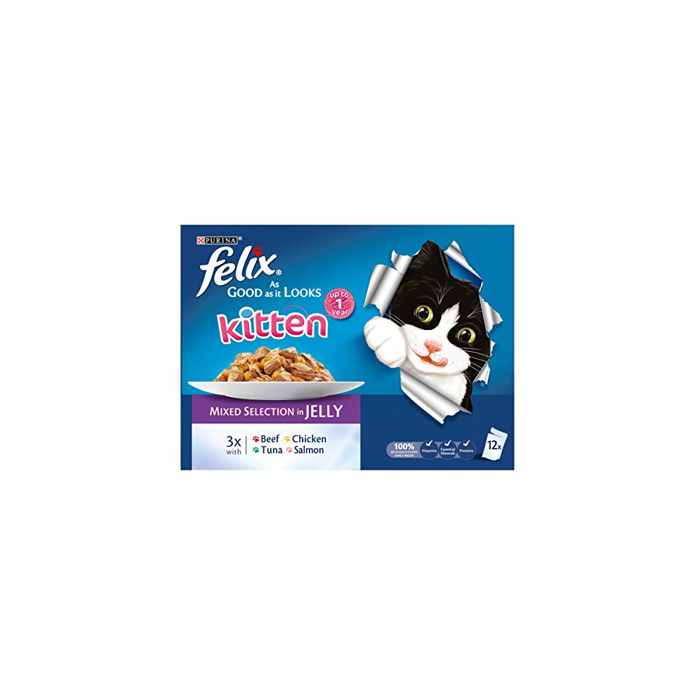 Felix Kitten As Good As It Looks Cat Pouches Mixed In Jelly 100g (48 Pouches)