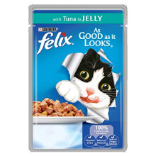 Felix As Good As It Looks Cat Pouches Tuna In Jelly 100g (20 Pouches), Packaging may vary