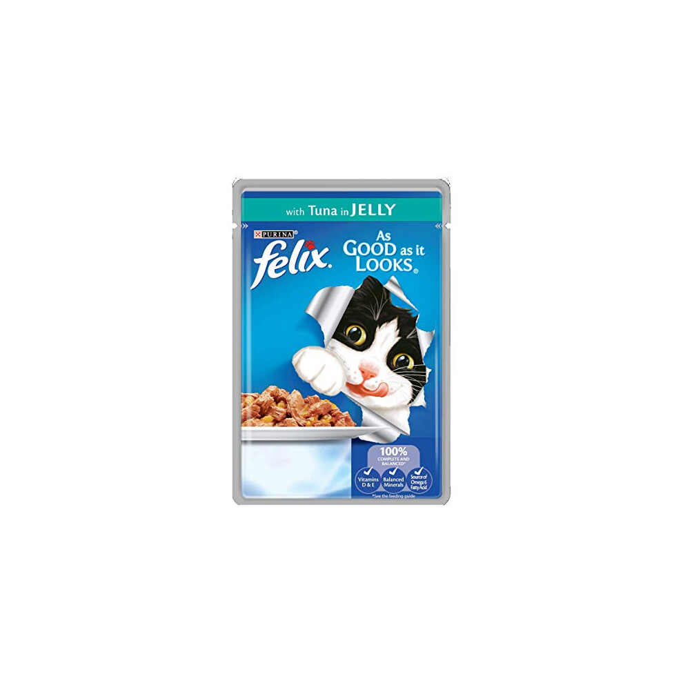 Felix As Good As It Looks Cat Pouches Tuna In Jelly 100g (20 Pouches), Packaging may vary