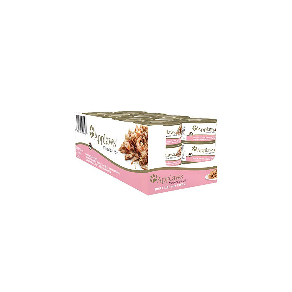 Applaws 100% Natural Wet Cat Food, Tuna Fillet With Prawn, 156G (Pack Of 24)