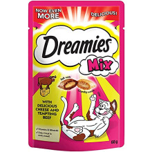 Dreamies Cat Treats, Tasty Snacks with Delicious Cheese and Tempting Beef, 8 Pouches of 60 g
