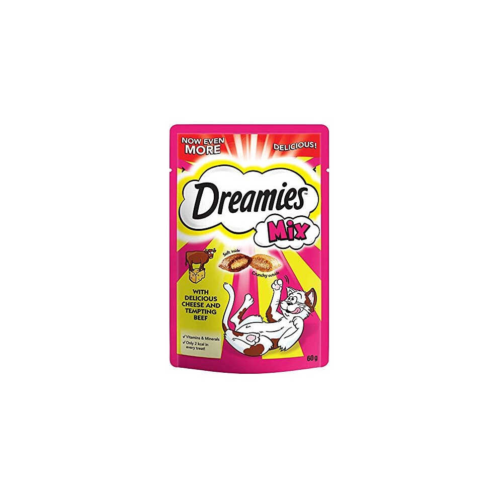 Dreamies Cat Treats, Tasty Snacks with Delicious Cheese and Tempting Beef, 8 Pouches of 60 g