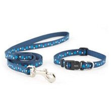 Ancol Small Bite Stars Collar ( adjusts 20-30cm) & Lead ( 1m x 10mm) Set Blue