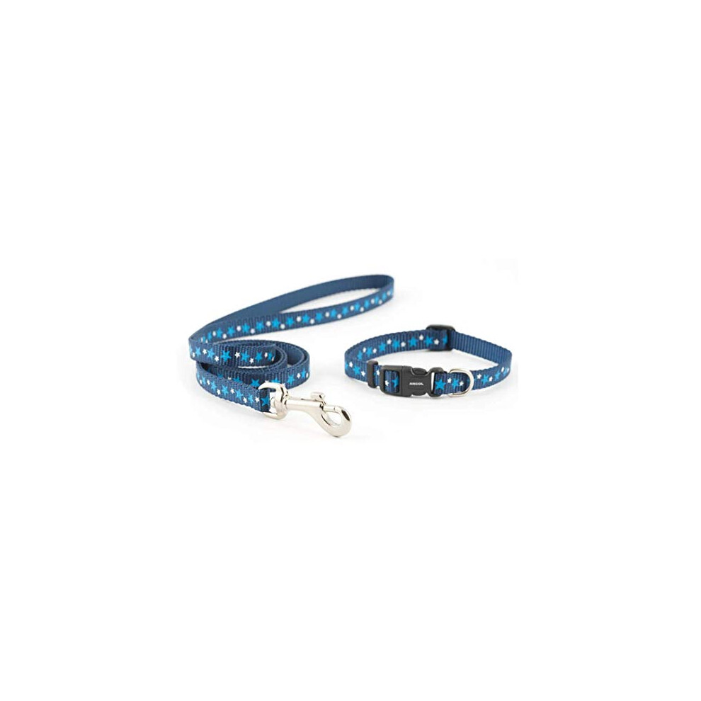 Ancol Small Bite Stars Collar ( adjusts 20-30cm) & Lead ( 1m x 10mm) Set Blue