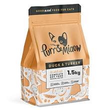 Purr and Miaow, Complete Dry Cat Food for Adult Cats (Grain-free & 100% natural with no added sugar)- Turkey & Duck 1.5kg