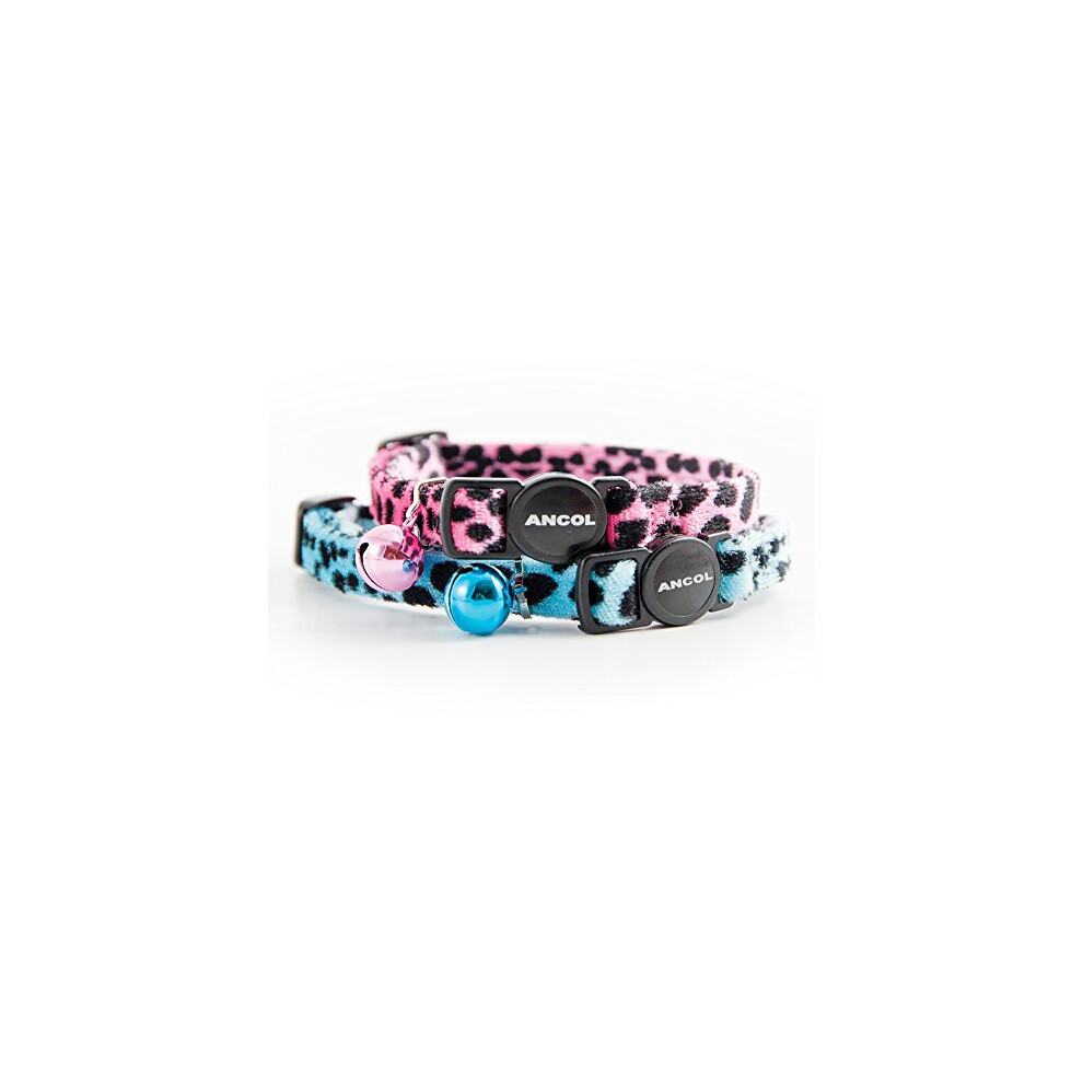 Ancol Acticat Velvet Leopard Print Cat Collar, Turquoise