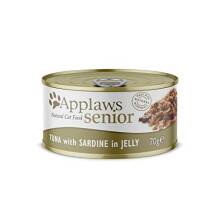 Applaws Natural and Complete Wet Cat Food for Senior Cats, Tuna with Sardines in Jelly, 70 g Tin (Pack of 24)