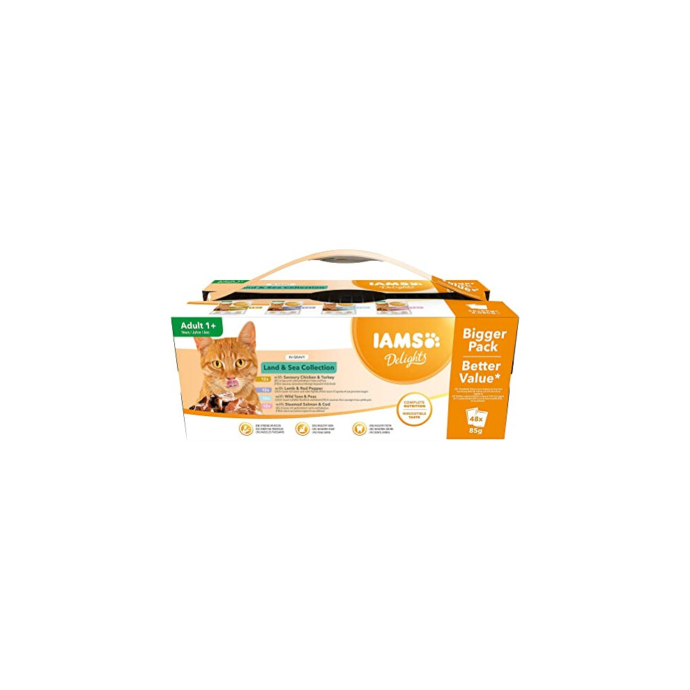 IAMS Delights Wet Food Land for Adult Cats, 48x85g