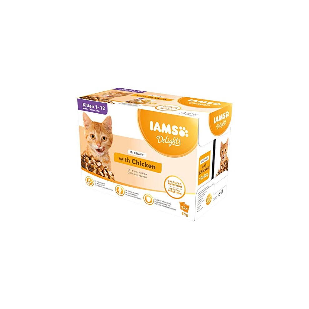 IAMS Delights Wet Food for Kittens 1-12 Months with Chicken in Gravy, 12 x 85 g