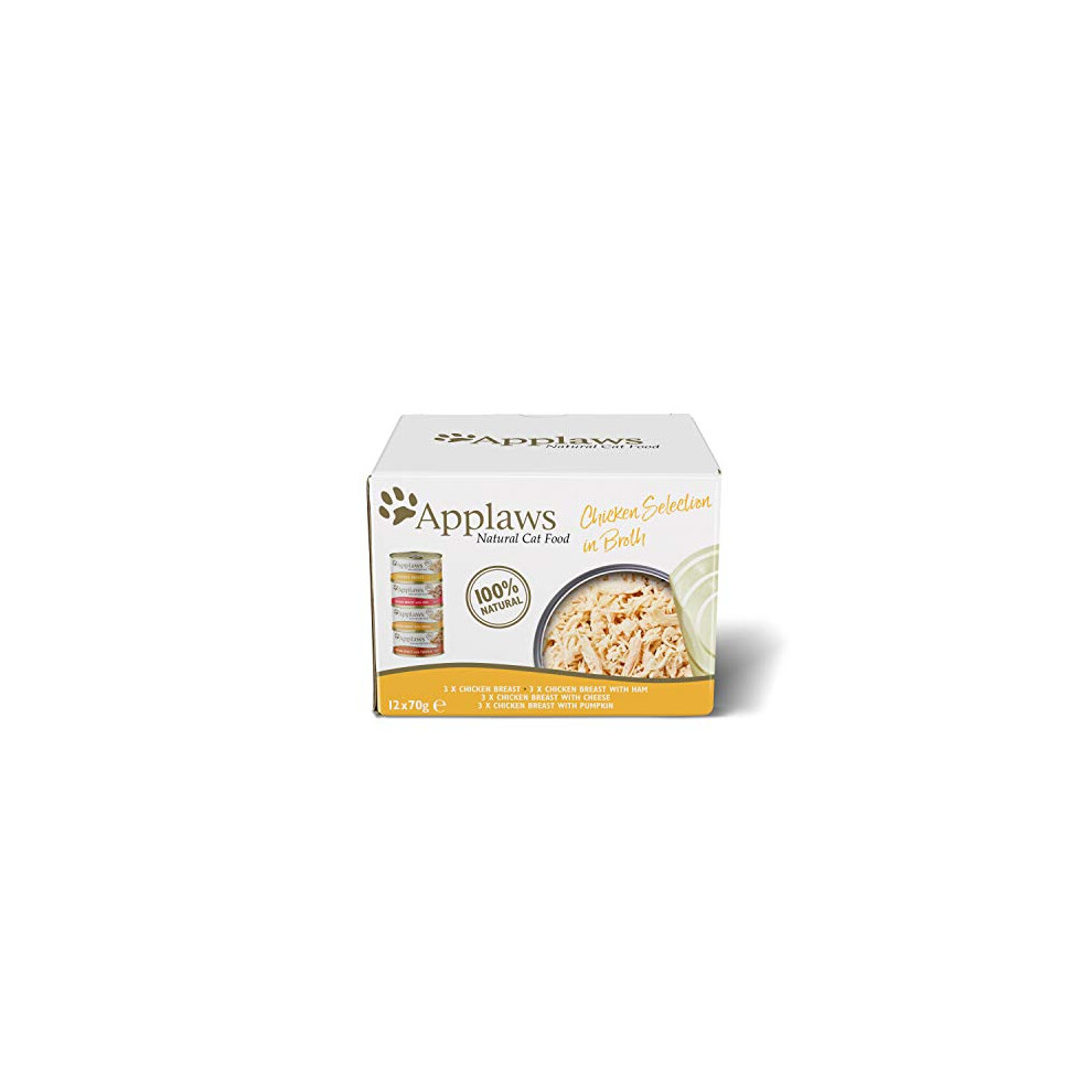 Applaws Natural Wet Cat Food, Multipack Chicken Selection In Broth 70 G Tin (Pack Of 12)