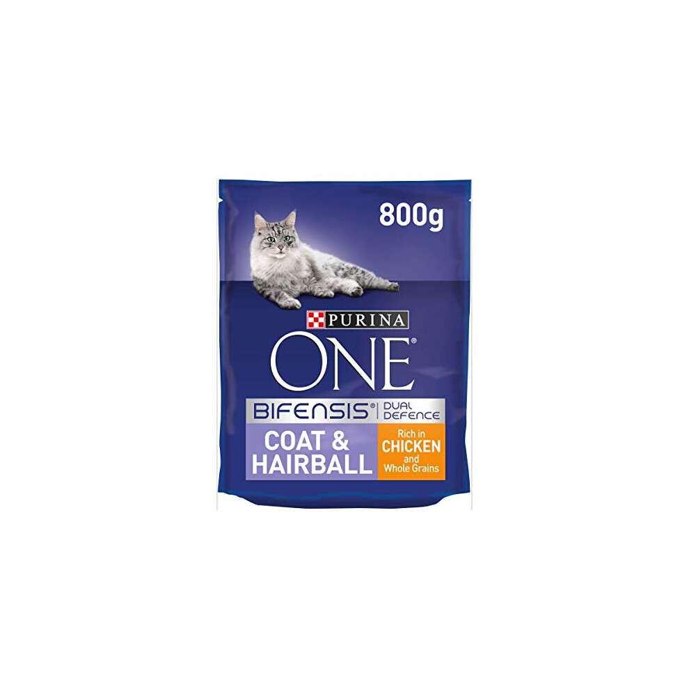 Purina ONE Coat & Hairball Dry Cat Food Chicken 800g (Pack of 4)